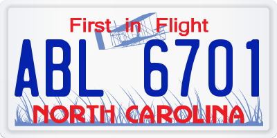 NC license plate ABL6701