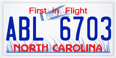 NC license plate ABL6703