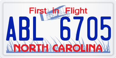 NC license plate ABL6705