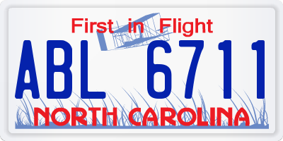 NC license plate ABL6711