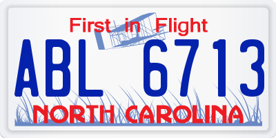 NC license plate ABL6713