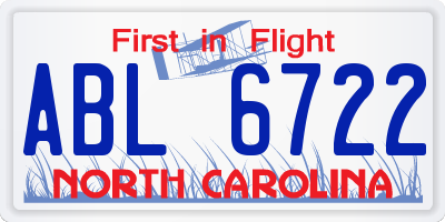 NC license plate ABL6722