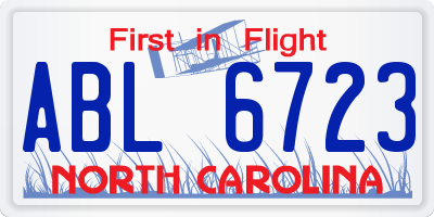 NC license plate ABL6723