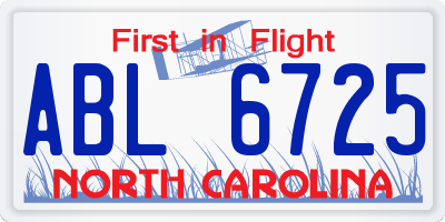 NC license plate ABL6725