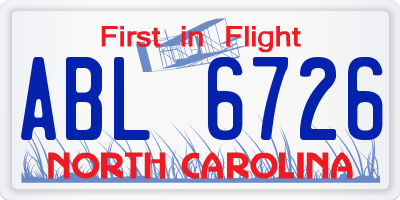 NC license plate ABL6726