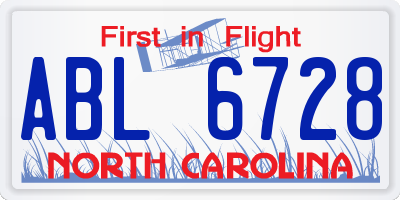 NC license plate ABL6728