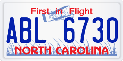 NC license plate ABL6730