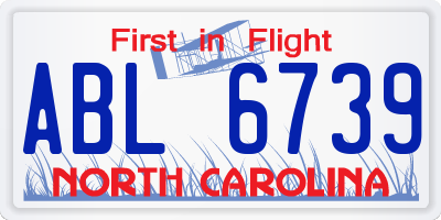 NC license plate ABL6739
