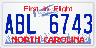 NC license plate ABL6743