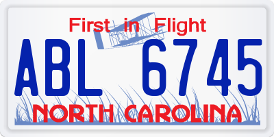 NC license plate ABL6745