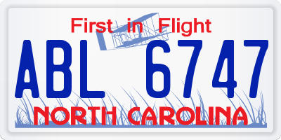 NC license plate ABL6747