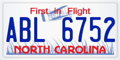 NC license plate ABL6752