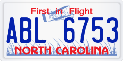 NC license plate ABL6753