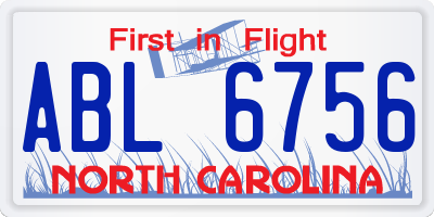 NC license plate ABL6756