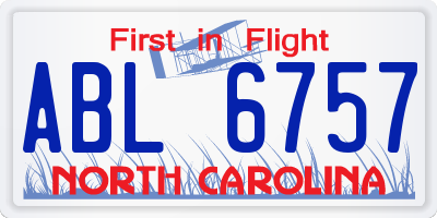 NC license plate ABL6757