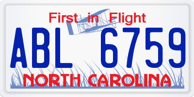 NC license plate ABL6759