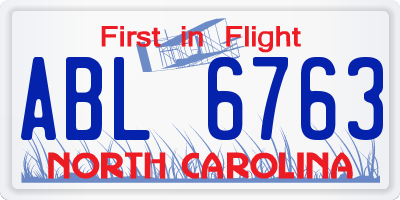 NC license plate ABL6763