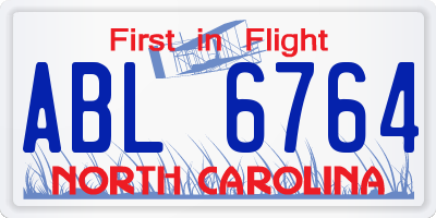 NC license plate ABL6764