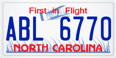 NC license plate ABL6770