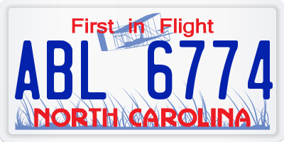 NC license plate ABL6774