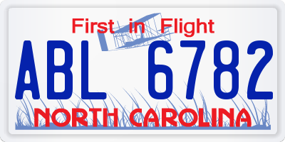 NC license plate ABL6782