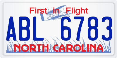 NC license plate ABL6783