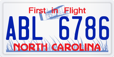 NC license plate ABL6786