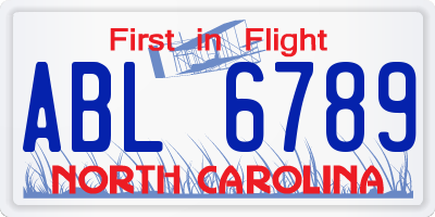 NC license plate ABL6789
