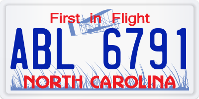 NC license plate ABL6791