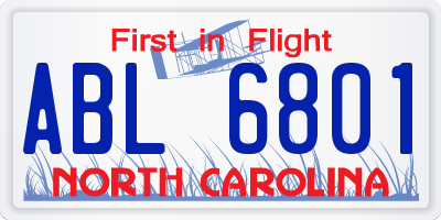 NC license plate ABL6801