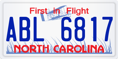 NC license plate ABL6817