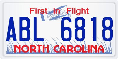 NC license plate ABL6818