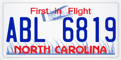 NC license plate ABL6819