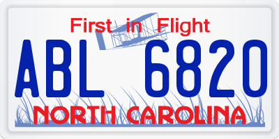 NC license plate ABL6820
