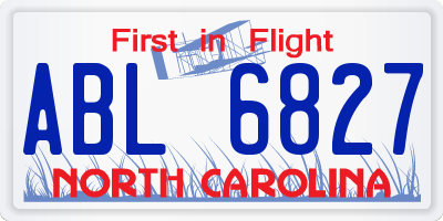 NC license plate ABL6827