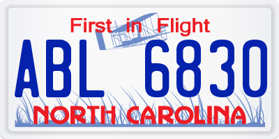 NC license plate ABL6830