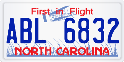 NC license plate ABL6832