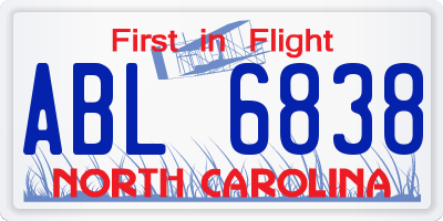 NC license plate ABL6838
