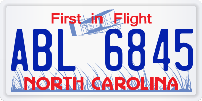 NC license plate ABL6845
