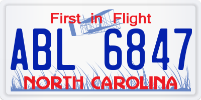 NC license plate ABL6847