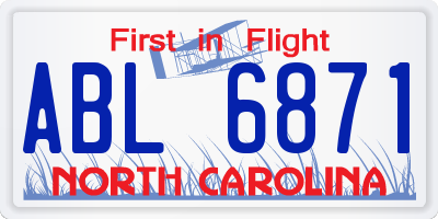 NC license plate ABL6871