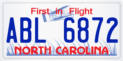 NC license plate ABL6872
