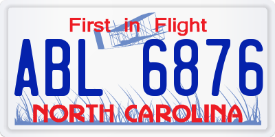 NC license plate ABL6876