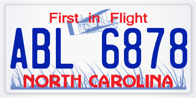 NC license plate ABL6878