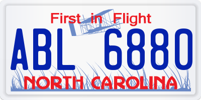 NC license plate ABL6880