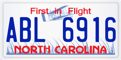 NC license plate ABL6916