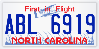 NC license plate ABL6919