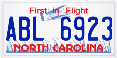 NC license plate ABL6923