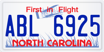 NC license plate ABL6925