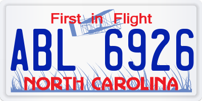 NC license plate ABL6926
